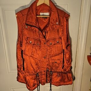 Vintage Diana Marco 2X Streetwear Vest Red Shiny Zipper Buttons Rugged Y2K